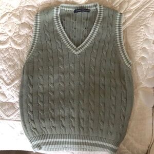 Brandy Melville 100% cotton cable knit vest in sage green with lighter stripe